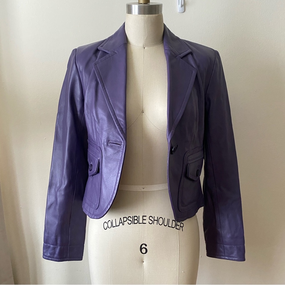 I.E. Purple vintage cropped leather jacket size Small petite - Picture 5 of 8